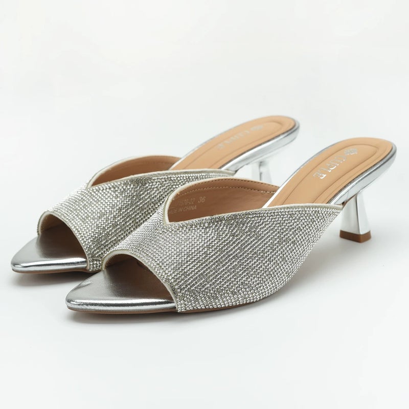 Women's Rhinestone Embellished Pointed Toe Stiletto Heel Sandals with Ankle Strap - Image 3