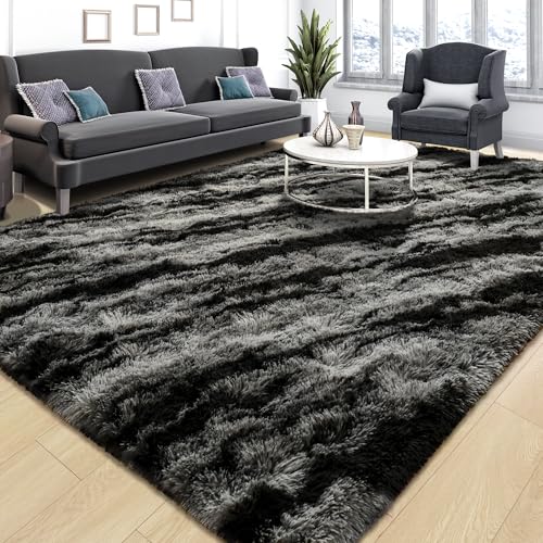 Tepook Soft Fluffy Rugs for Bedroom 4x6 Area Rug for Living Room Modern Shaggy Room Rug for Kids Boys Girls Plush Throw Rugs Indoor Nursery Home Decor Rug with NonSlip Bottom Black Grey - Image 1