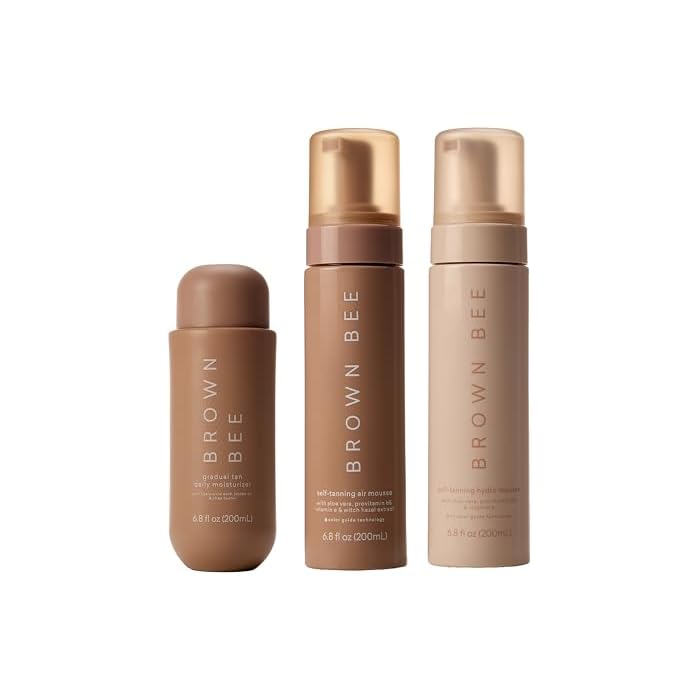 Brown Bee Self Tanning Bundle, Air Self Tanning Mousse 200 ml, Hydro Self Tanning Mousse 200 ml & Gradual Tan Daily Moisturizer 200 ml, Vegan Face & Body Tanner Set for Natural Streak-Free Bronze