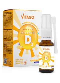 VITAGO Daily Vitamin D3 Drops, 1000IU, Drops/Spray- 20ml 