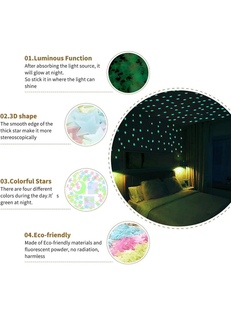 Luminous 3D Glow in The Dark Stars - Glow Stars Stickers for Ceiling, Adhesive 100pcs 3D Glowing Stars for Starry Sky,Wall Decals for Home Decoration - Image 3