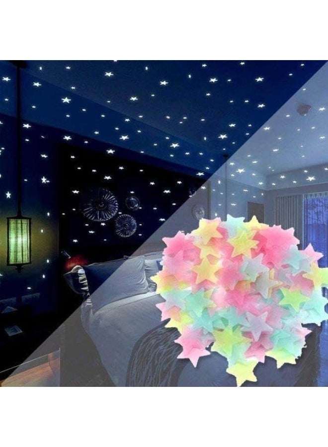 Luminous 3D Glow in The Dark Stars - Glow Stars Stickers for Ceiling, Adhesive 100pcs 3D Glowing Stars for Starry Sky,Wall Decals for Home Decoration - Image 1