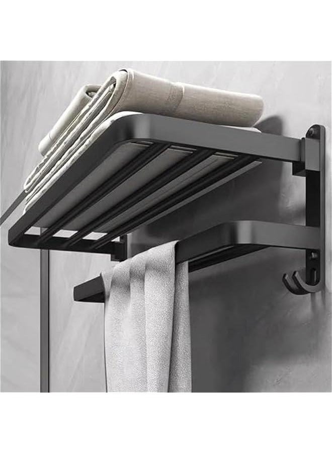 Beauenty No Drilling Towel Rack Foldable Towel Shelf Towel Bar Towel Holder for Bathroom Wall, Matte Black Towel Holder Bathroom Accessories, Bathroom Towel Rack Wall Mounted Stainless Steel 16 Inch - Image 5