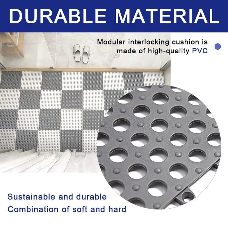 BHAVENA Modular Interlocking Floor Tiles, 11.8” PVC Waterproof Mats with Drain Holes for Bathroom, Kitchen, Patio & Pool | Anti-Slip, Quick Install | Pack of (16) - Image 4
