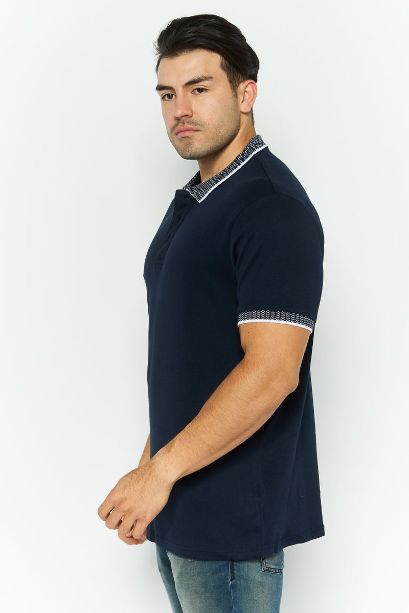 Threadbare Men Regular Fit Textured Short Sleeves Polo, Navy - Image 3