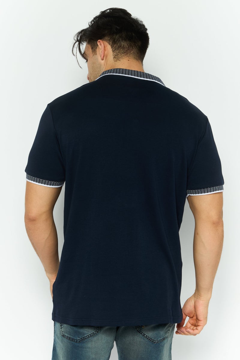 Threadbare Men Regular Fit Textured Short Sleeves Polo, Navy - Image 4