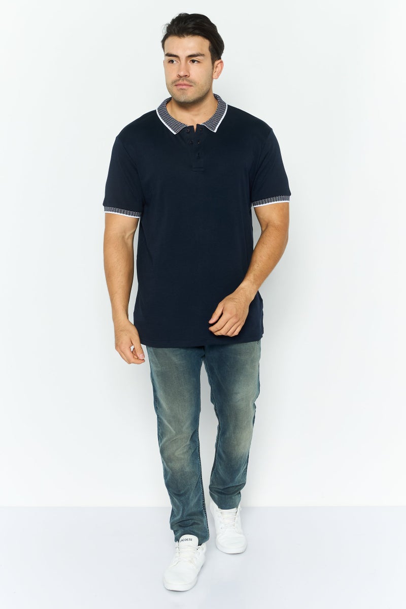 Threadbare Men Regular Fit Textured Short Sleeves Polo, Navy - Image 2