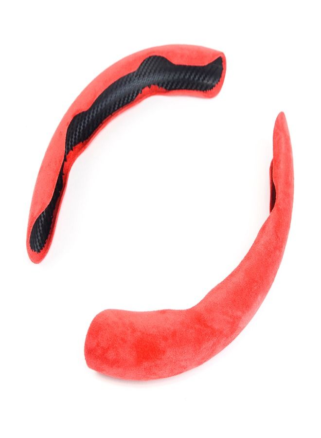 Carbon Fiber Anti-Skid Steering Wheel Cover Protector, 2 Pcs Segmented Steering Wheel, Durable, Easy to Install - Red - Image 1