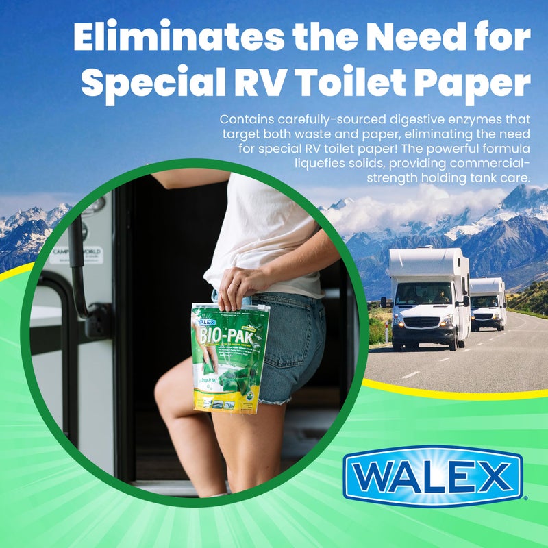 Walex Bio-Pak Black Holding Tank Deodorizer & Waste Digester Drop-Ins - Advanced Enzyme Formula for Rapid Breakdown of Waste & Paper, Removes Odors & Cleans Tank; Alpine Fresh, 10-Pack - Image 2