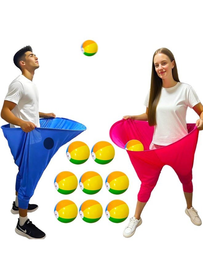 lipmo Granny Pants Outdoor Game, 2 Pack Granny Pants Yard Game for Adults and Family, Giant Outdoor Games with 8 Bouncy Balls for Party Backyard Lawn Christmas Family Reunion Games - Blue & Pink - Image 1