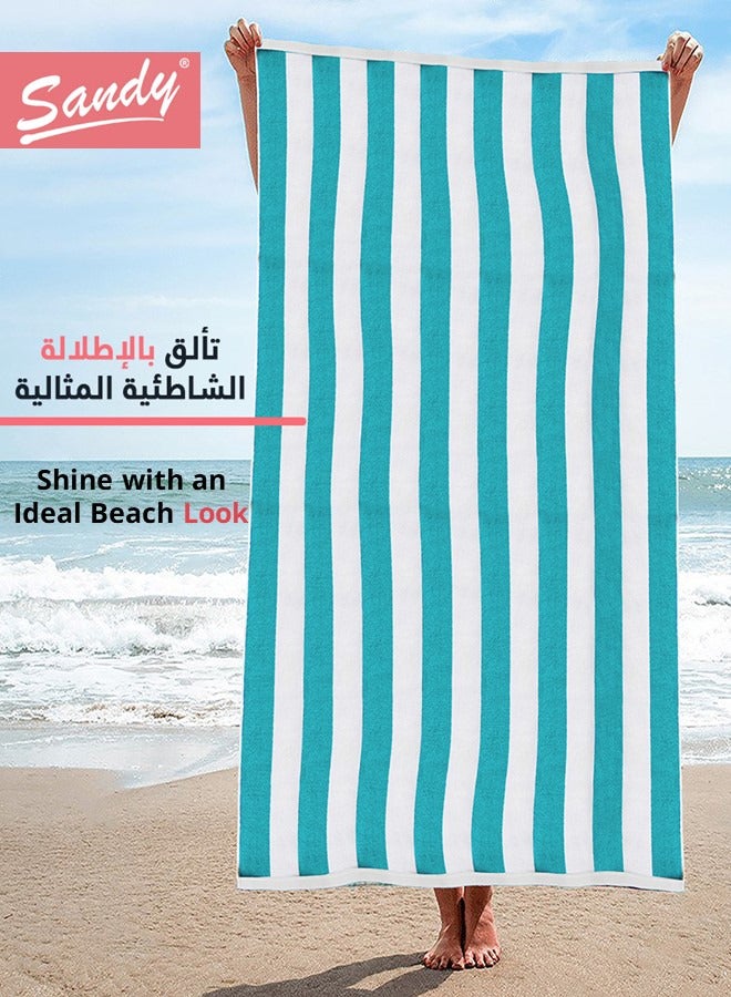 Sandy Premium Hotel Quality Large Beach Towel 100% Cotton Made in Egypt Soft Quick Drying and Highly Absorbent (2 Pack - 90x180 cm) Turquoise - Image 5