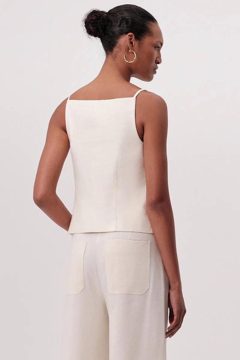 Exquise Thin-strapped, buttoned, sleeveless, regular cream blouse