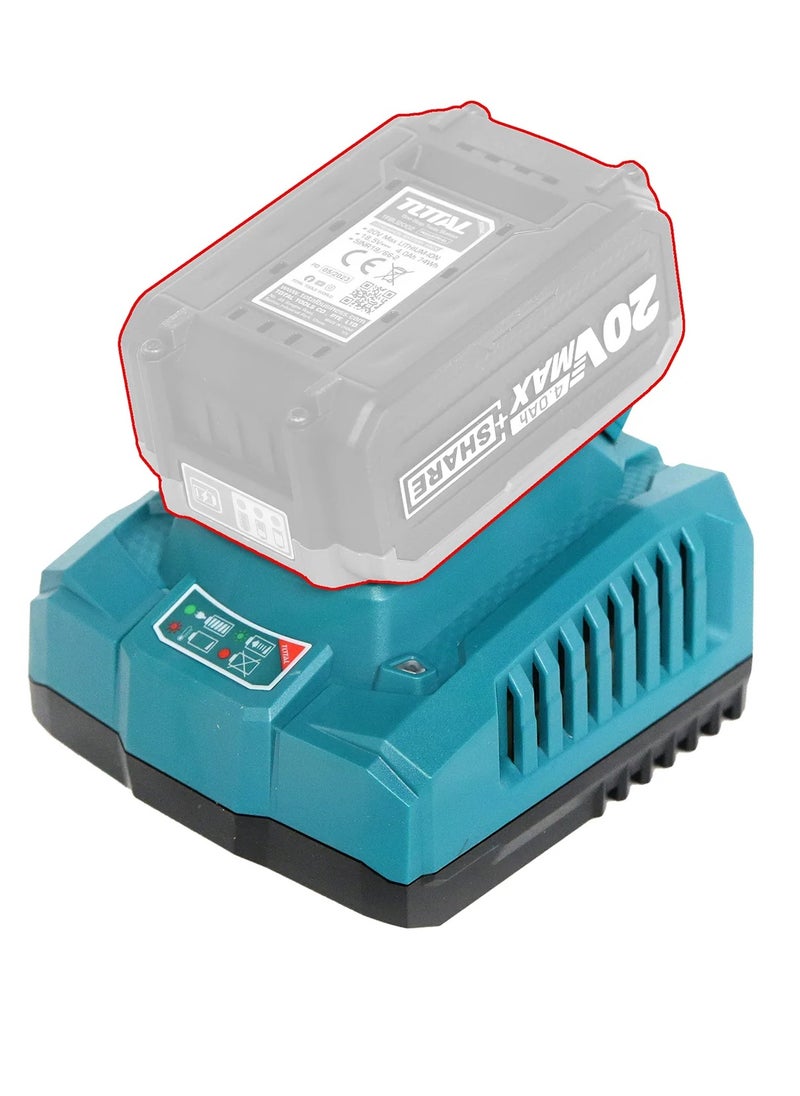 TOTAL - TOTAL P20S Battery Charger 4Ah – 21V Output, 4A Fast Charging, Compatible with TOTAL P20S Series Tools, 220-240V Input Voltage, Ideal for High-Capacity Battery Charging - Image 1