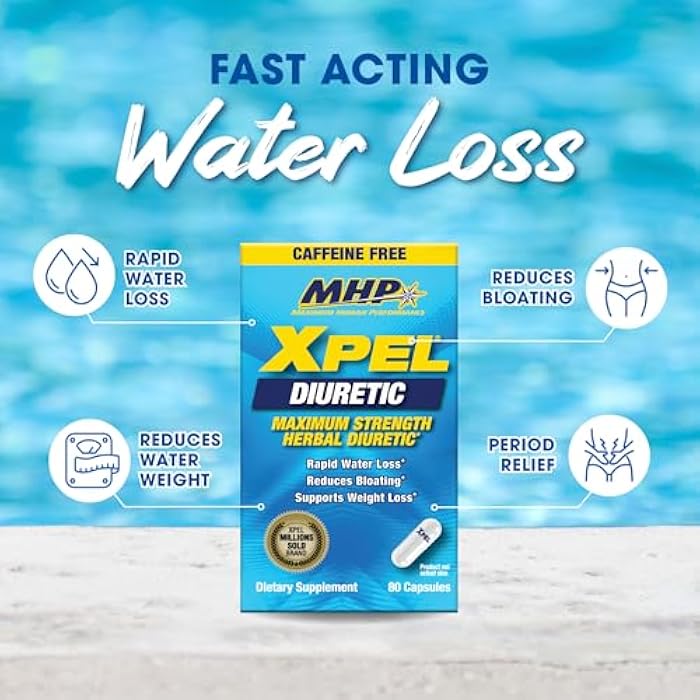 Maximum Human Performance MHP Xpel Maximum Strength Diuretic Water Pills, for Water Retention Relief, Caffeine-Free with Vitamin B-6 Potassium Dandelion Root, 80 Capsules - Image 5