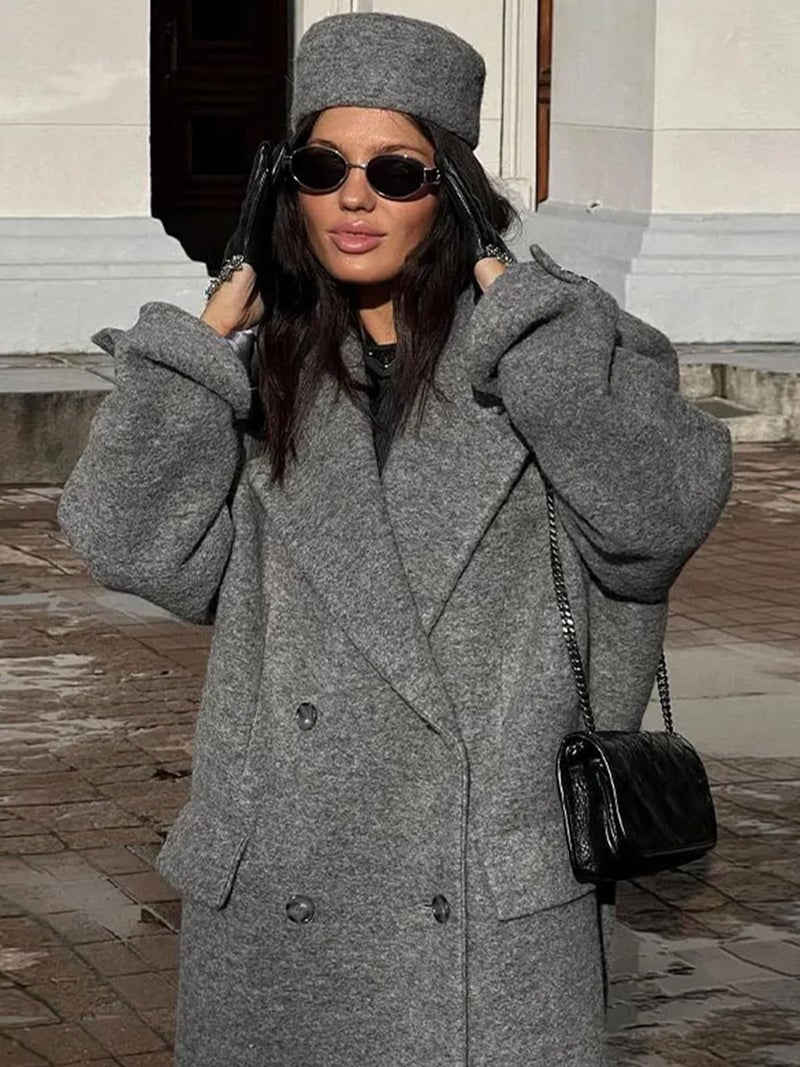 IDEALSANXUN Long Wool Coats for Women Fall Winter Maxi Length Peacoat Trench Coat Blazer Jacket Overcoat Outerwear, Grey, M - Image 2