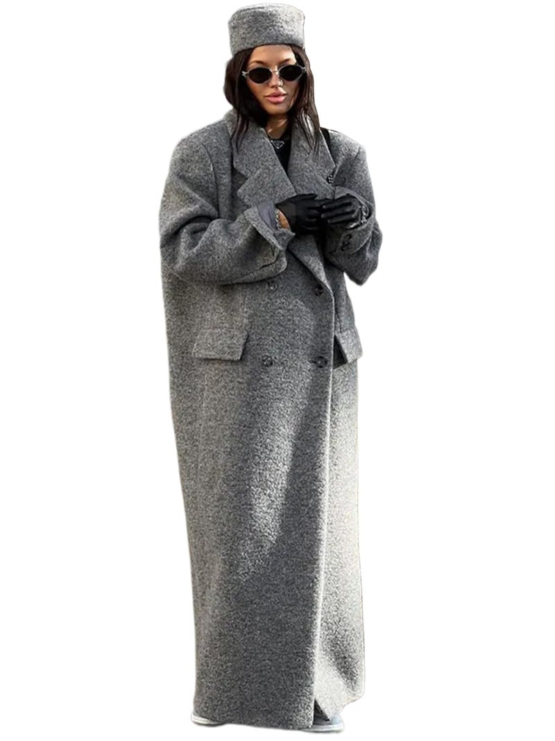 IDEALSANXUN Long Wool Coats for Women Fall Winter Maxi Length Peacoat Trench Coat Blazer Jacket Overcoat Outerwear, Grey, M - Image 1