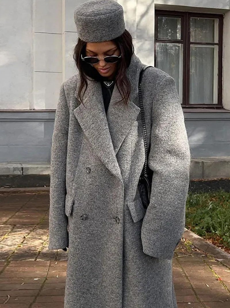 IDEALSANXUN Long Wool Coats for Women Fall Winter Maxi Length Peacoat Trench Coat Blazer Jacket Overcoat Outerwear, Grey, M - Image 3