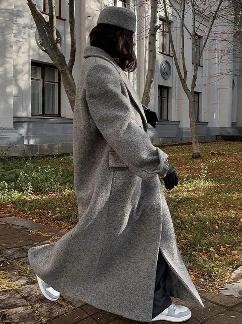 IDEALSANXUN Long Wool Coats for Women Fall Winter Maxi Length Peacoat Trench Coat Blazer Jacket Overcoat Outerwear, Grey, M - Image 4