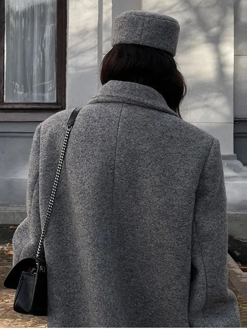 IDEALSANXUN Long Wool Coats for Women Fall Winter Maxi Length Peacoat Trench Coat Blazer Jacket Overcoat Outerwear, Grey, M - Image 5