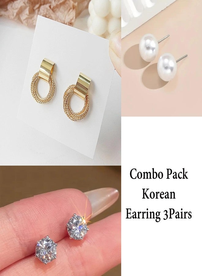 Shivarth ® Designer Shiny Triple Leyar Hoop Earrings, drop & Pearls Crystal Stone Earrings for Girls & Woman (Pack OF 3 Pair Earring) - Image 2