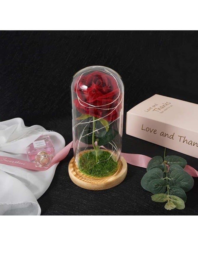 وردة انفينيتي كريستال بشريط إضاءة LED وقبة لعرض الوردة من الزجاج بإضاءة بألوان المجرة  لهدايا النساء و الام  والذكرى السنوية ، - Image 2