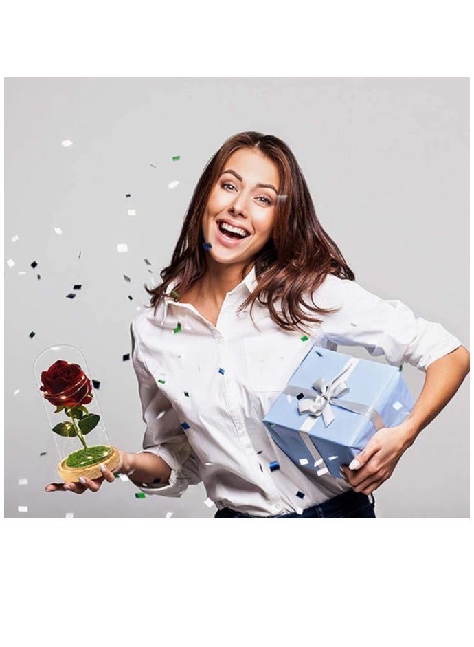 وردة انفينيتي كريستال بشريط إضاءة LED وقبة لعرض الوردة من الزجاج بإضاءة بألوان المجرة  لهدايا النساء و الام  والذكرى السنوية ، - Image 3