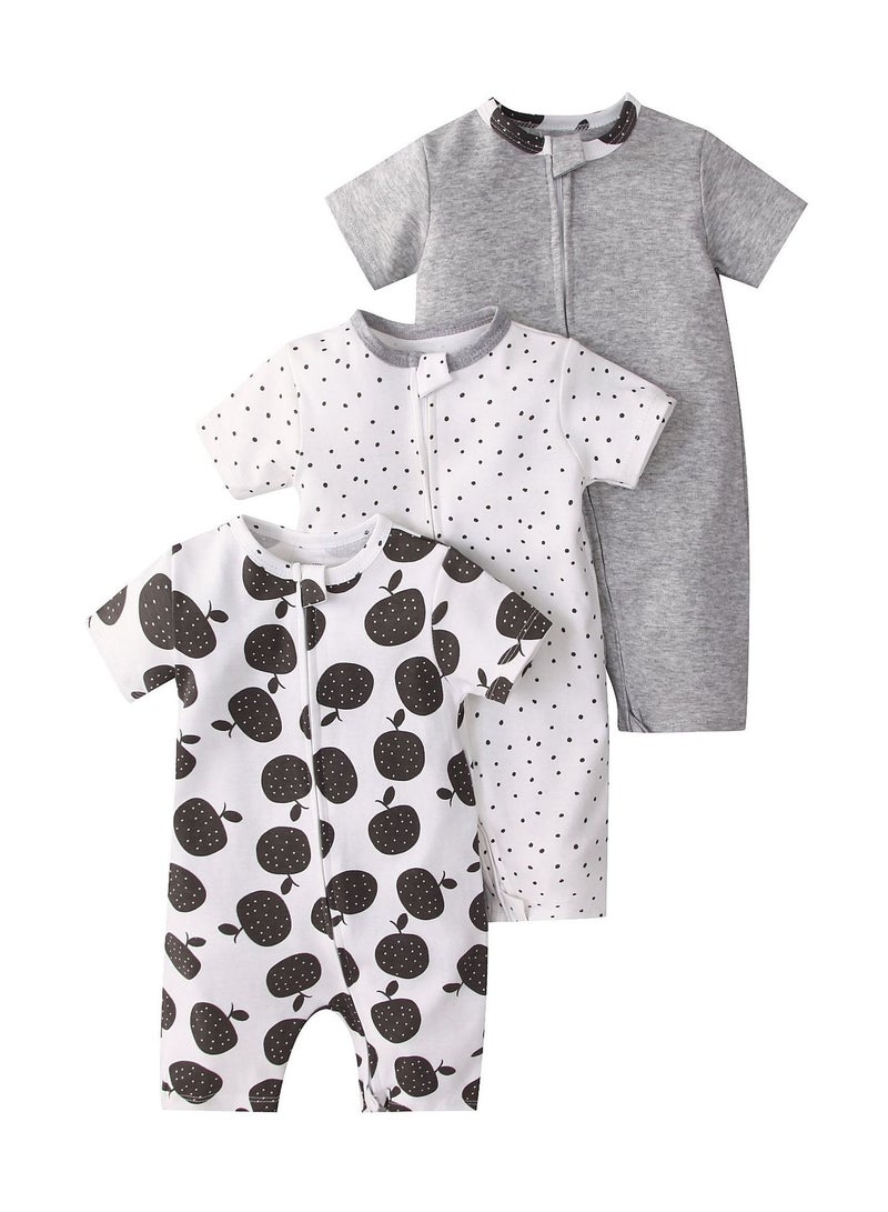 CICILADY Baby 3-Pack Short-Sleeve Onesies Bodysuit Baby Boy Girl Cotton Short Sleeve Zipper Rompers Infant 2-way Zippers Comfy Summer Jumpsuit