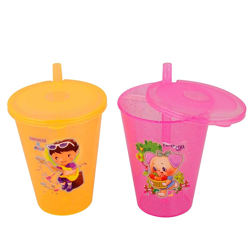 BANCROFT BANCROFT Plastic 200ml Frosty Sipper Glass or Tumbler with Straw and Lid for Juice Water or Soft Drinks Boys and Girls Multicolor Pack of 2  - Image 4
