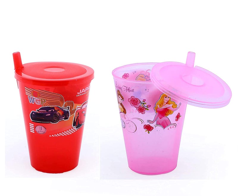 BANCROFT BANCROFT Plastic 200ml Frosty Sipper Glass or Tumbler with Straw and Lid for Juice Water or Soft Drinks Boys and Girls Multicolor Pack of 2  - Image 1