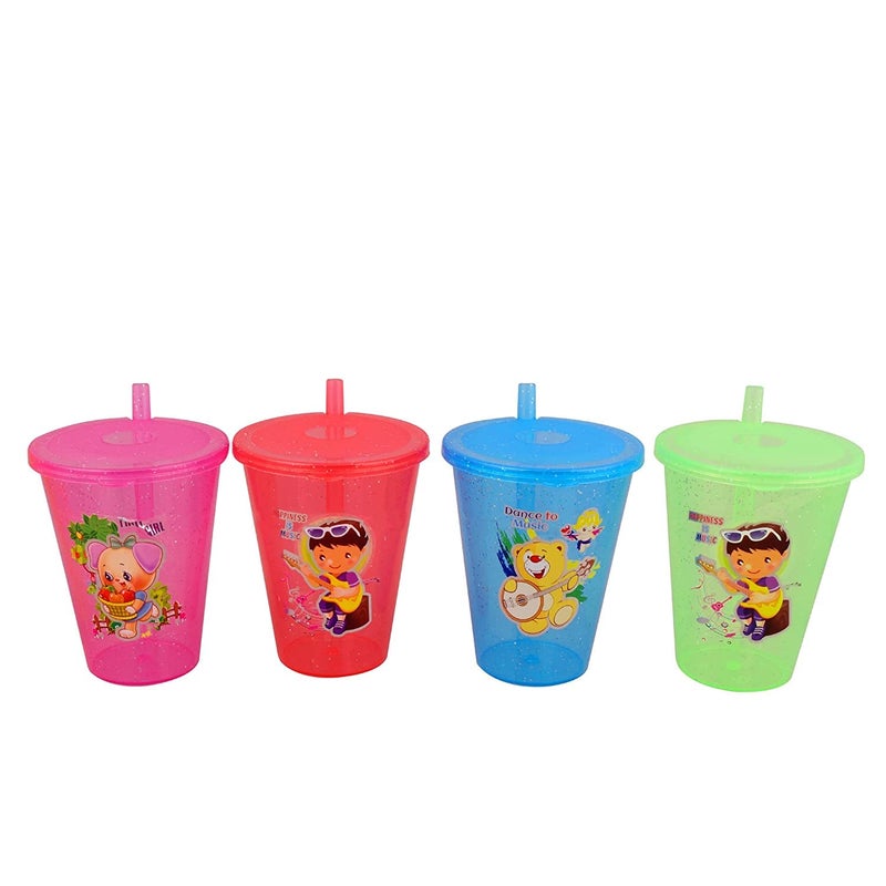 BANCROFT BANCROFT Plastic 200ml Frosty Sipper Glass or Tumbler with Straw and Lid for Juice Water or Soft Drinks Boys and Girls Multicolor Pack of 2  - Image 3