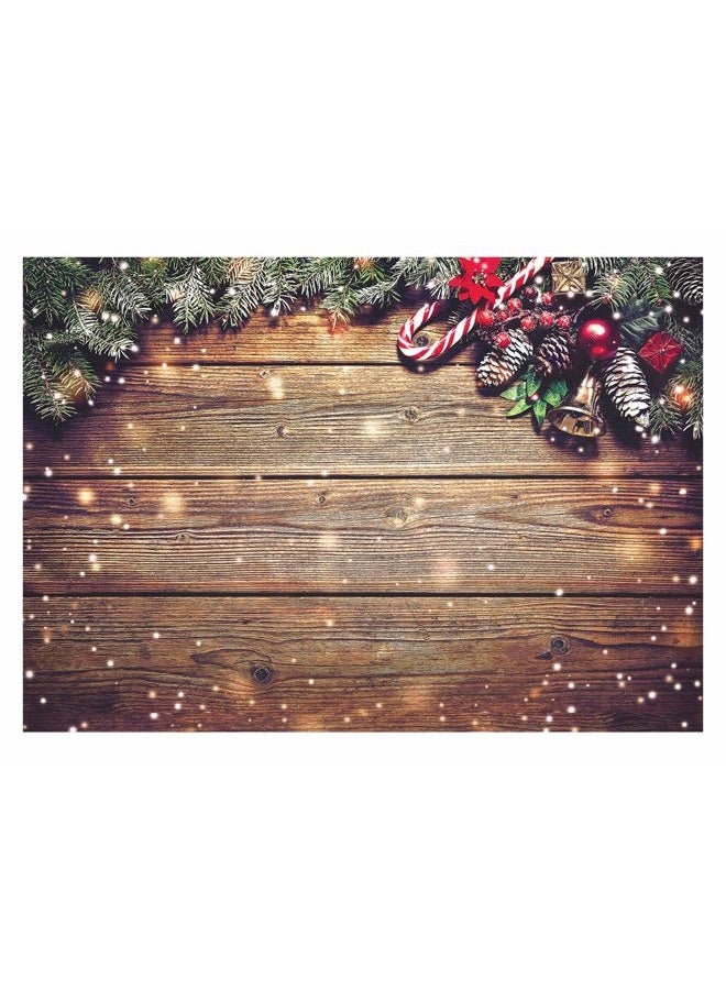 Allenjoy 7X5ft Christmas Fabric Photography Backdrop Snowflake Gold Glitter Xmas Wood Wall Rustic Barn Vintage Wooden Floor Background for Kids Portrait Photo Studio Booth Photographer Props - Image 1