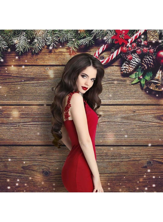 Allenjoy 7X5ft Christmas Fabric Photography Backdrop Snowflake Gold Glitter Xmas Wood Wall Rustic Barn Vintage Wooden Floor Background for Kids Portrait Photo Studio Booth Photographer Props - Image 2