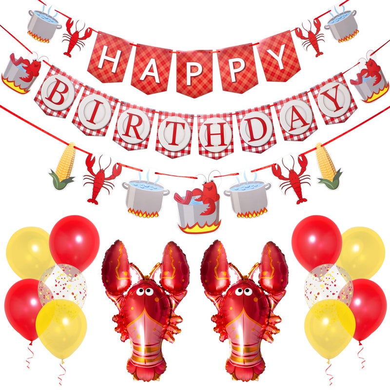 Pirese Crawfish Birthday Banner, Crawfish Birthday Party Decorations, Lobster Decor| Lobster Party Supplies Decorations | Crawfish Decor | Shrimp Seafood Boil Party Supplies | Crawfish Balloon - Image 1