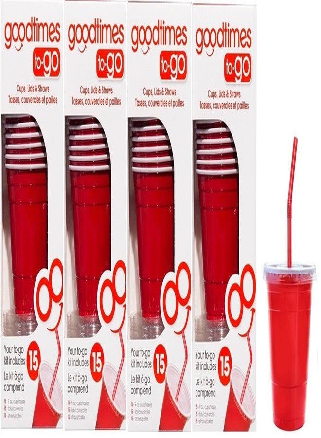 Goodtimes 9oz Cups To-Go Kits With Lids And Straws (60, Red) - Image 1