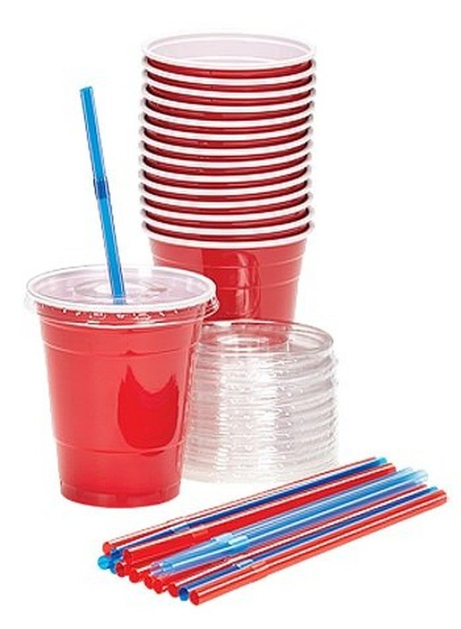 Goodtimes 9oz Cups To-Go Kits With Lids And Straws (60, Red) - Image 2