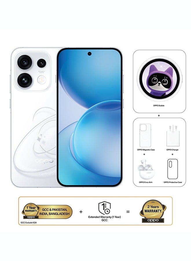 أوبو Reno16 Pro AI Phone Dual SIM 5G Pop White 12GB RAM 512GB With OPPO Bubble + OPPO Enco Air4 + OPPO Magnetic Case - Middle East Version - Image 1