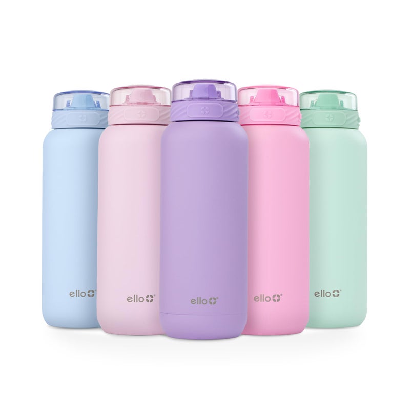 Ello Cooper 40oz Stainless Steel Water Bottle with Straw and Carry Handle, Double Walled and Vacuum Insulated Metal, Leak Proof Locking Lid with Soft Silicone Spout, Reusable, BPA Free, Lilac - Image 1