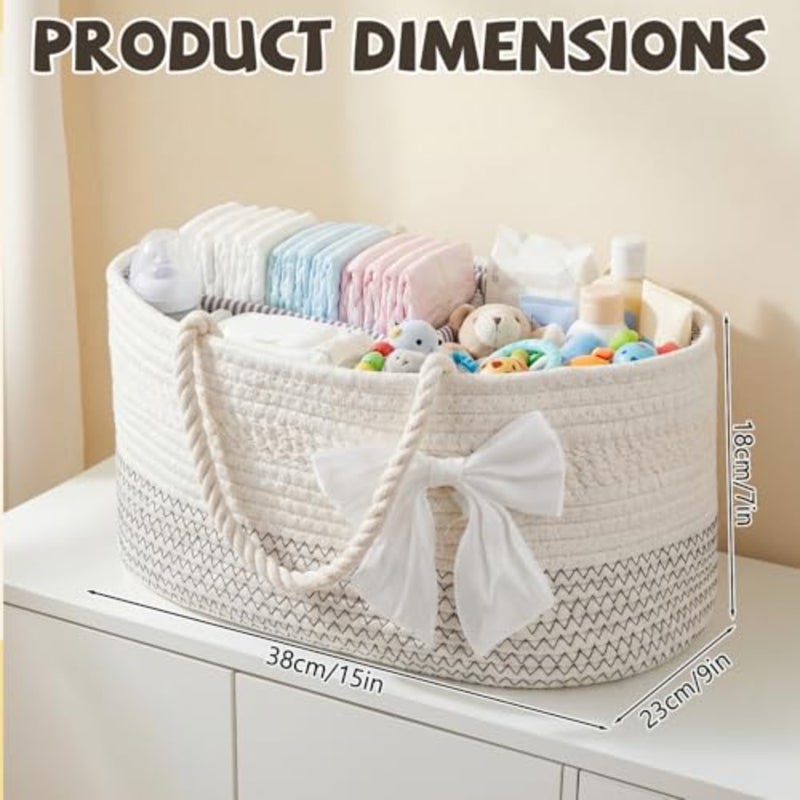 Diaper Caddy Organizer Large Cotton Rope Baby Basket with Removable Divider Portable Nursery Storage for Diapers and Wipes Changing Table Organizer for Newborn Baby Shower Supplies - Image 2