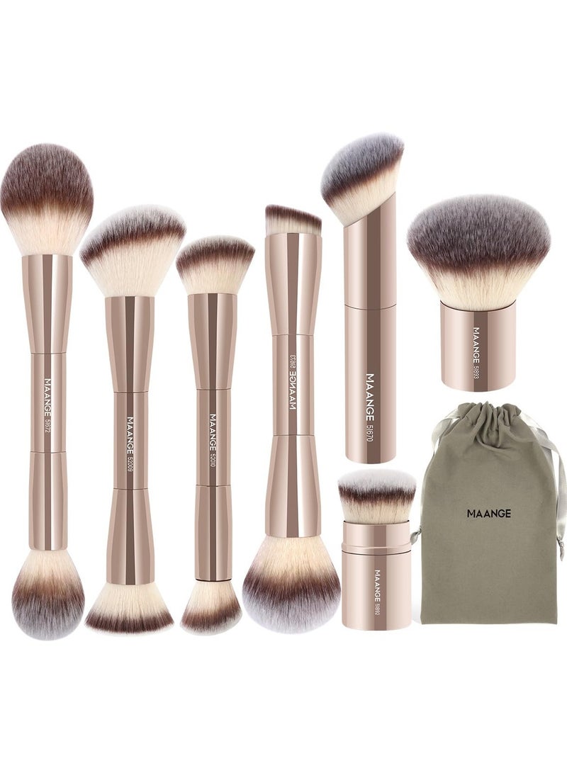 مانجي مجموعة فرش مكياج من مانج، 7 قطع، فرش مكياج كابوكي مزدوجة الجوانب، فرشاة تحديد الوجه، كريم الأساس، البودرة السائلة، خافي العيوب، كريم الأساس، مستحضرات التجميل، البرونزر، المزج، أحمر الخدود، التلميع، أدوات المكياج - Image 1