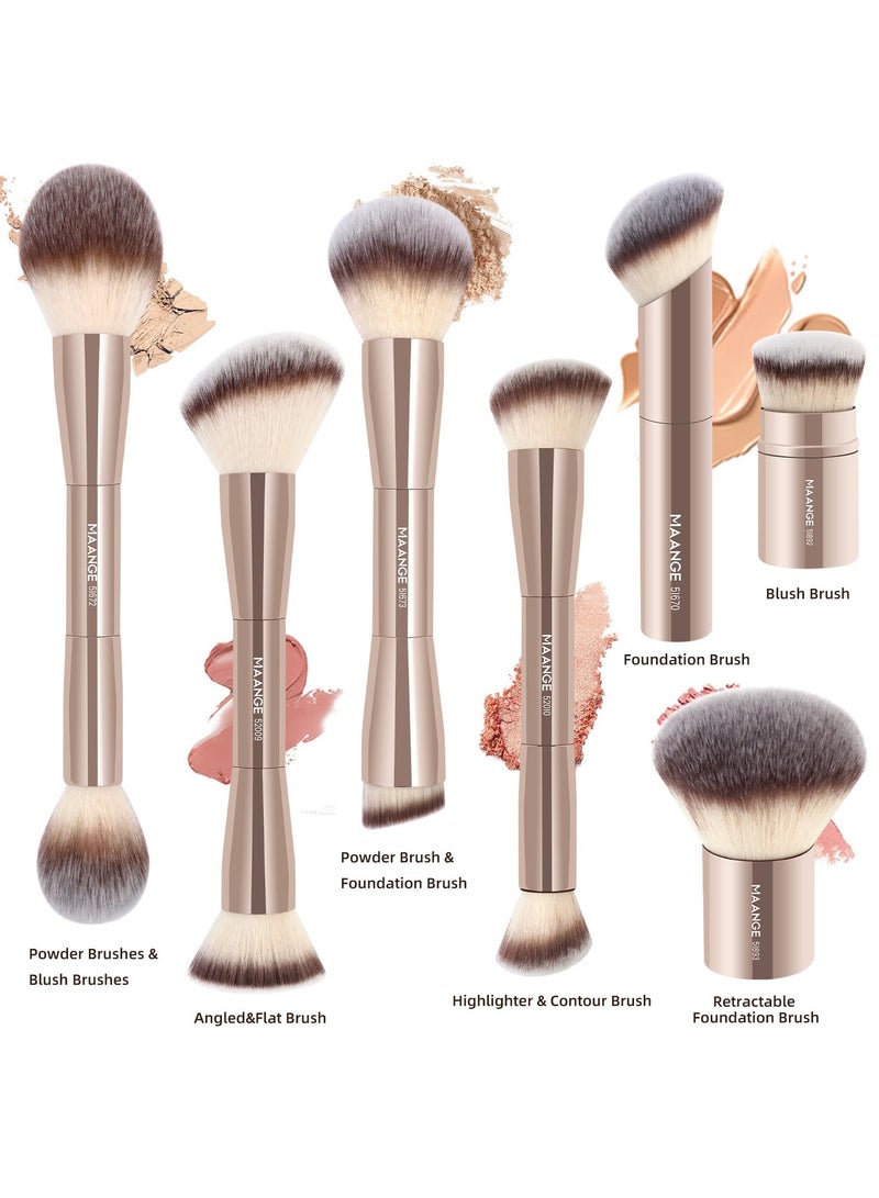 مانجي مجموعة فرش مكياج من مانج، 7 قطع، فرش مكياج كابوكي مزدوجة الجوانب، فرشاة تحديد الوجه، كريم الأساس، البودرة السائلة، خافي العيوب، كريم الأساس، مستحضرات التجميل، البرونزر، المزج، أحمر الخدود، التلميع، أدوات المكياج - Image 3