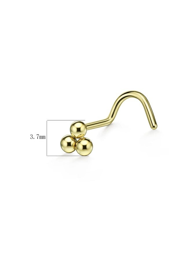FANSING Corkscrew Nose Ring, 20g 316L Surgical Steel Triple Balls Nose Stud, Gold Plated Nostril Piercing Jewelry for Women, 20 Gauge, 1 Piece - Image 2
