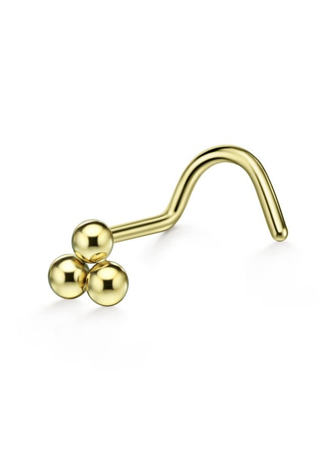 FANSING Corkscrew Nose Ring, 20g 316L Surgical Steel Triple Balls Nose Stud, Gold Plated Nostril Piercing Jewelry for Women, 20 Gauge, 1 Piece - Image 1