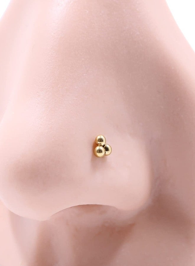 FANSING Corkscrew Nose Ring, 20g 316L Surgical Steel Triple Balls Nose Stud, Gold Plated Nostril Piercing Jewelry for Women, 20 Gauge, 1 Piece - Image 3