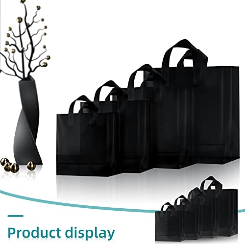 Weewooday 100 Pcs Frosted Plastic Gift Bags with Handles for Small Business Clear Shopping Bags with Cardboard Bottom,4 Sizes (Black) - Image 4