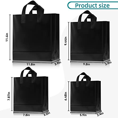 Weewooday 100 Pcs Frosted Plastic Gift Bags with Handles for Small Business Clear Shopping Bags with Cardboard Bottom,4 Sizes (Black) - Image 2