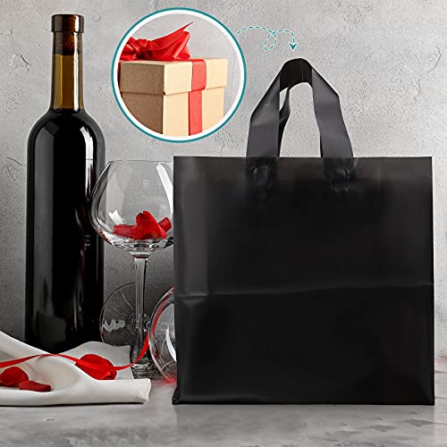 Weewooday 100 Pcs Frosted Plastic Gift Bags with Handles for Small Business Clear Shopping Bags with Cardboard Bottom,4 Sizes (Black) - Image 5
