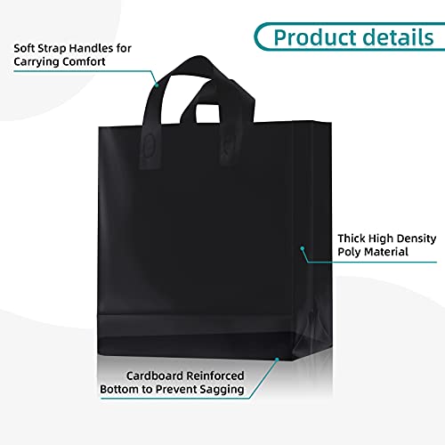 Weewooday 100 Pcs Frosted Plastic Gift Bags with Handles for Small Business Clear Shopping Bags with Cardboard Bottom,4 Sizes (Black) - Image 3