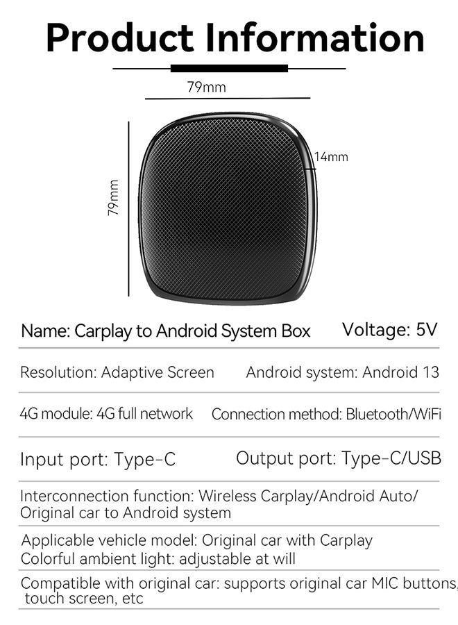 TUNKE Android 13 CarPlay AI Box Pro, 4GB+64GB, Snapdragon QCM6115, Wireless CarPlay & Android Auto, Google Play, Netflix, YouTube, 30% Faster Performance - Image 2