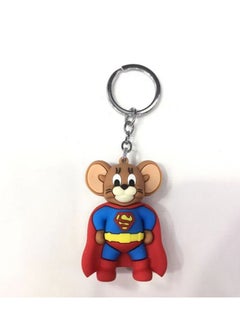 Distinctive cartoon keychain distinctive accessory keychain with Tom and Jerry character design and Superman mantle that fits with car keys wallet and bag wonderful and beautiful gift