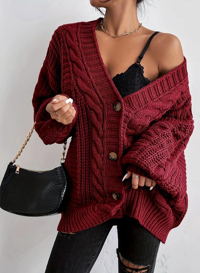 Take Two Plus Size Button Front Cable Knit Cardigan - Image 2
